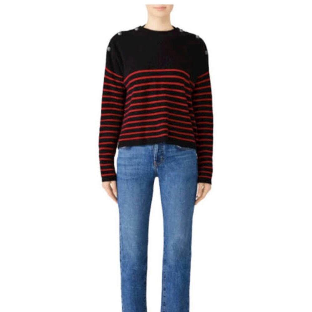 The Kooples Black and Red Striped Long Sleeve Cashmere Pullover‎ Sweater